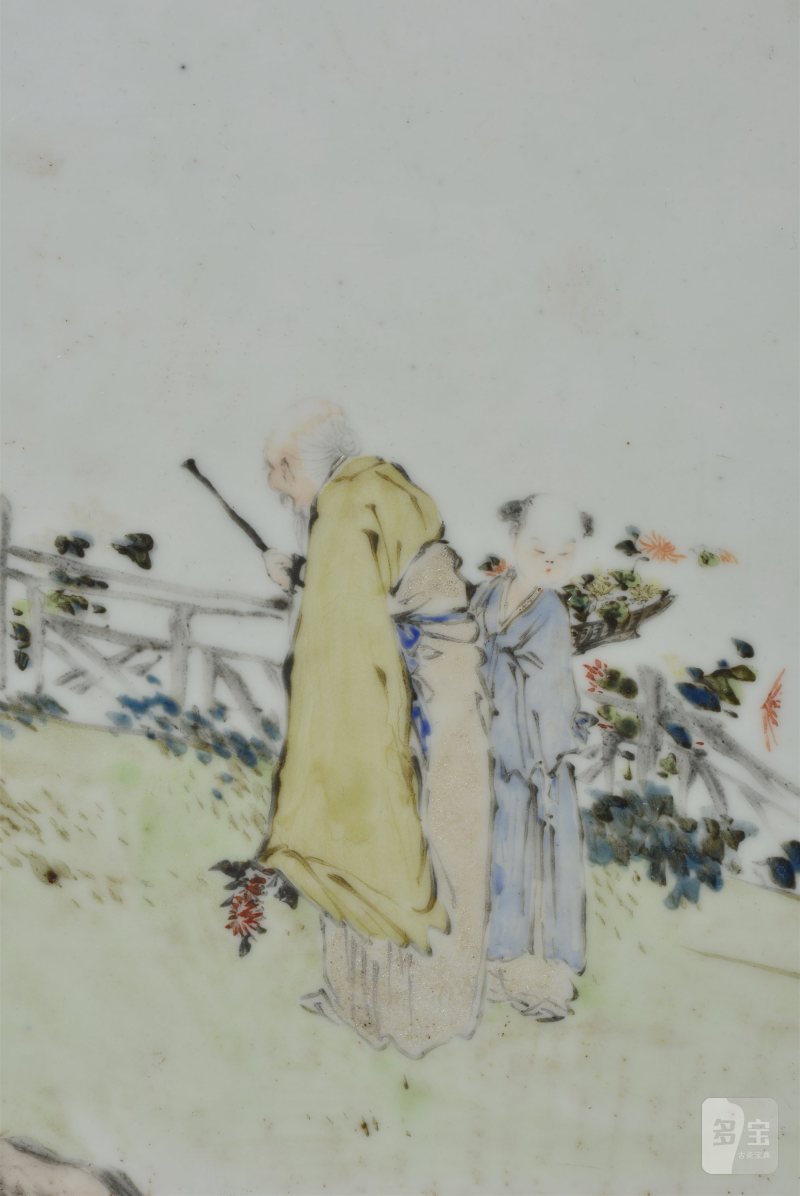清光绪 王少维浅绛彩松荫赏秋图定制瓷板 - 图3